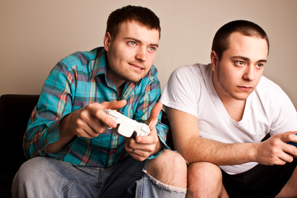 Family playing video games